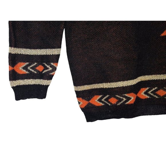 Aztec Sweater Women’s Size Small Black Orange Gold Glitter Warm Pullover - Picture 8 of 11